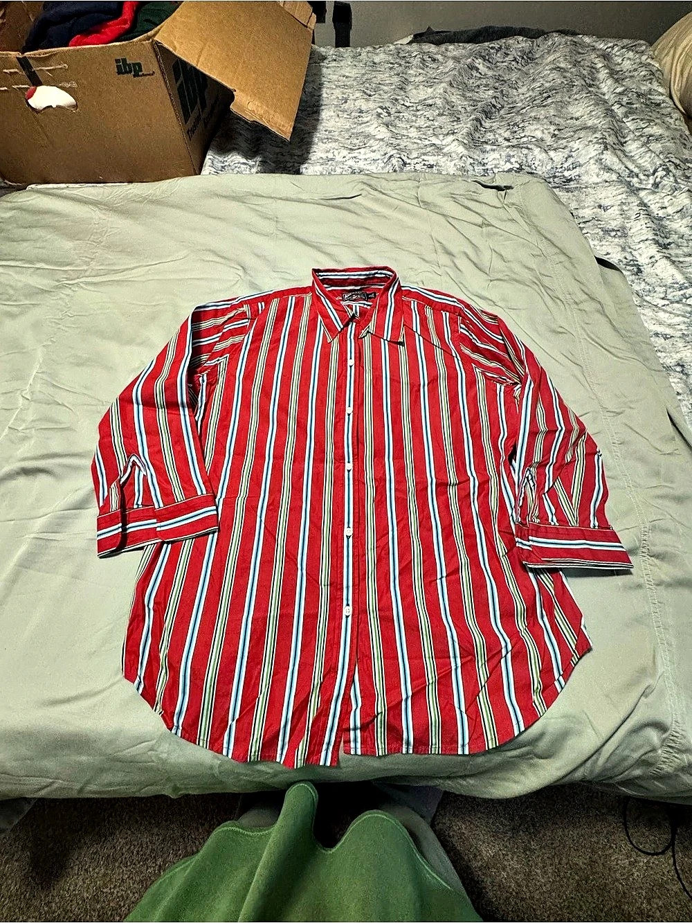 American Living Women’s XL Red Striped 3/4 Sleeve Button Up Shirt